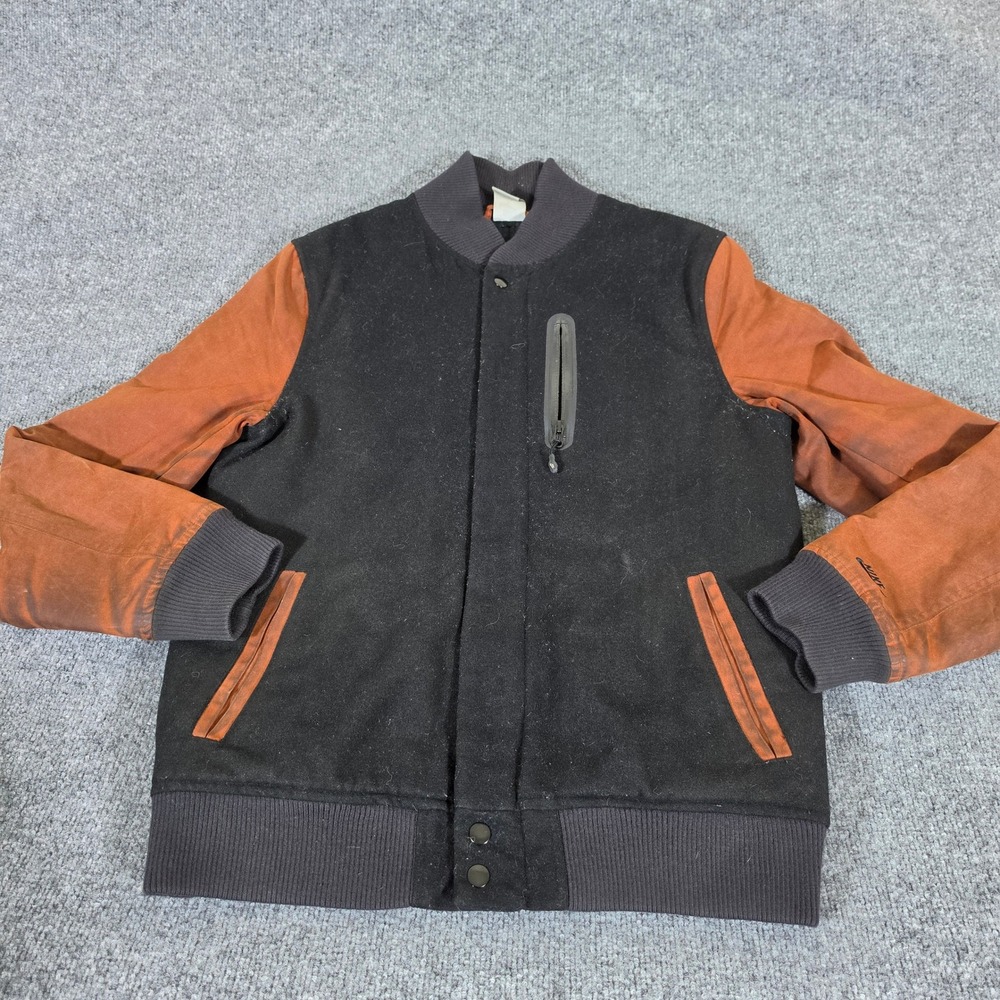 2000s Nike Sportswear Destroyer Varsity Jacket Mens Medium Black Orange Wool